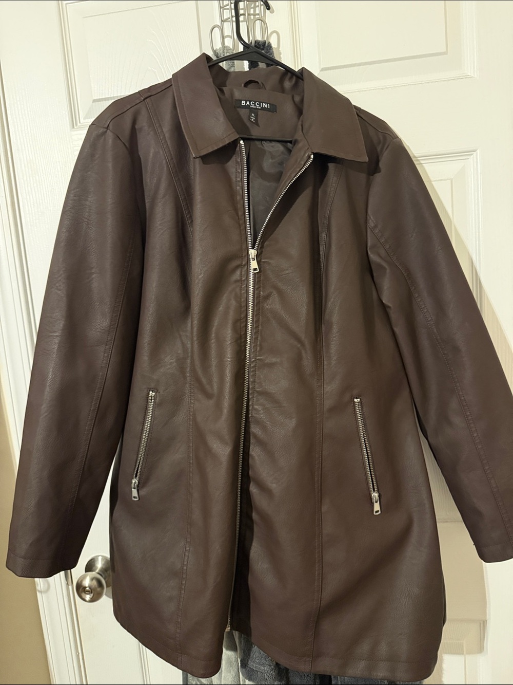Baccini Womens Dark Brown Leather Trench Coat